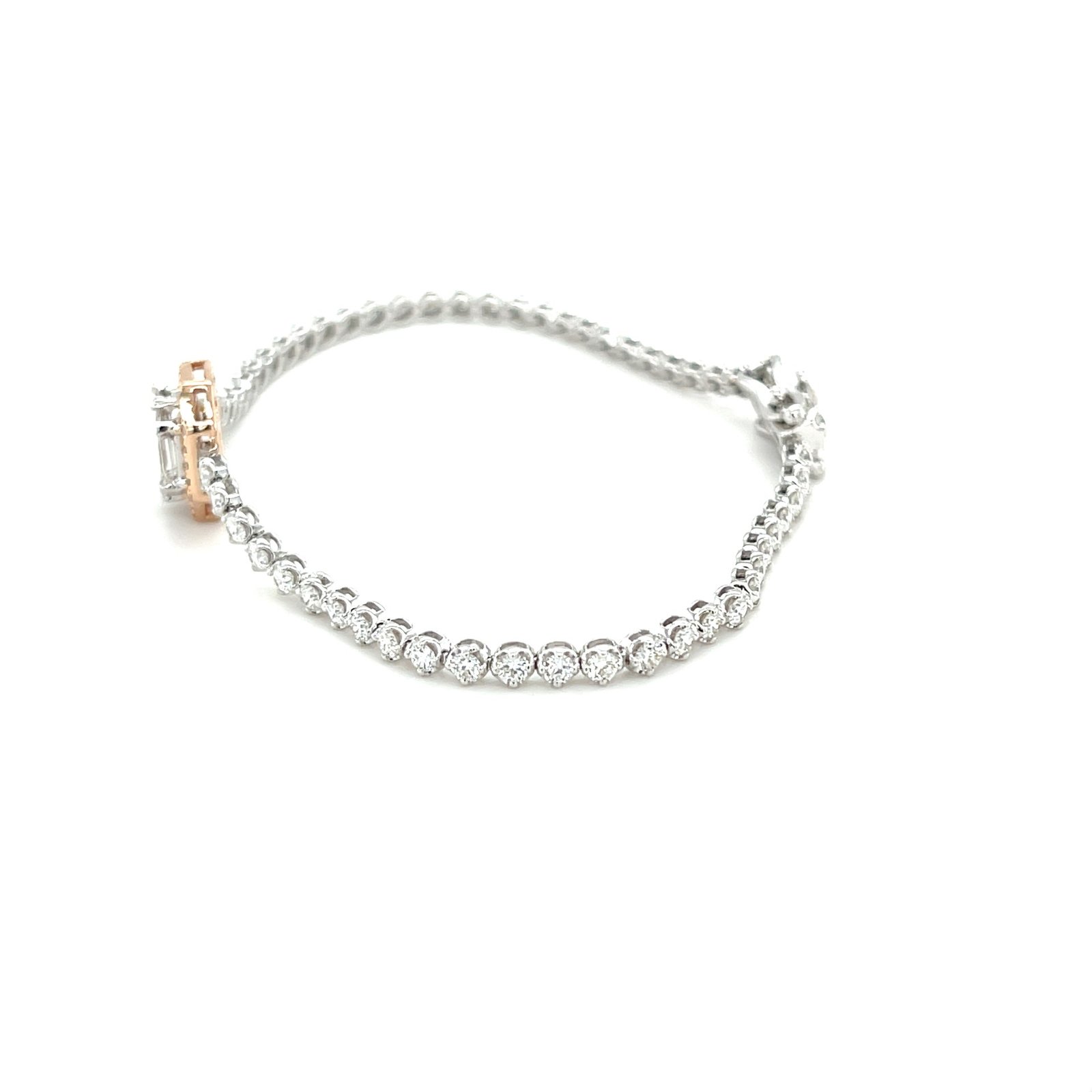 Emerald-Cut Diamond Tennis Bracelet with Rose Gold Accent